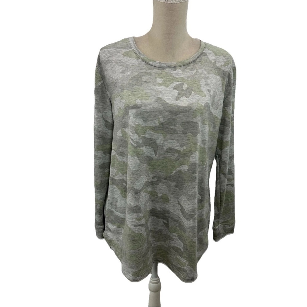 Jane Delancey Pastel Camouflage Top Womens Large Tunic Long Sleeve Terry